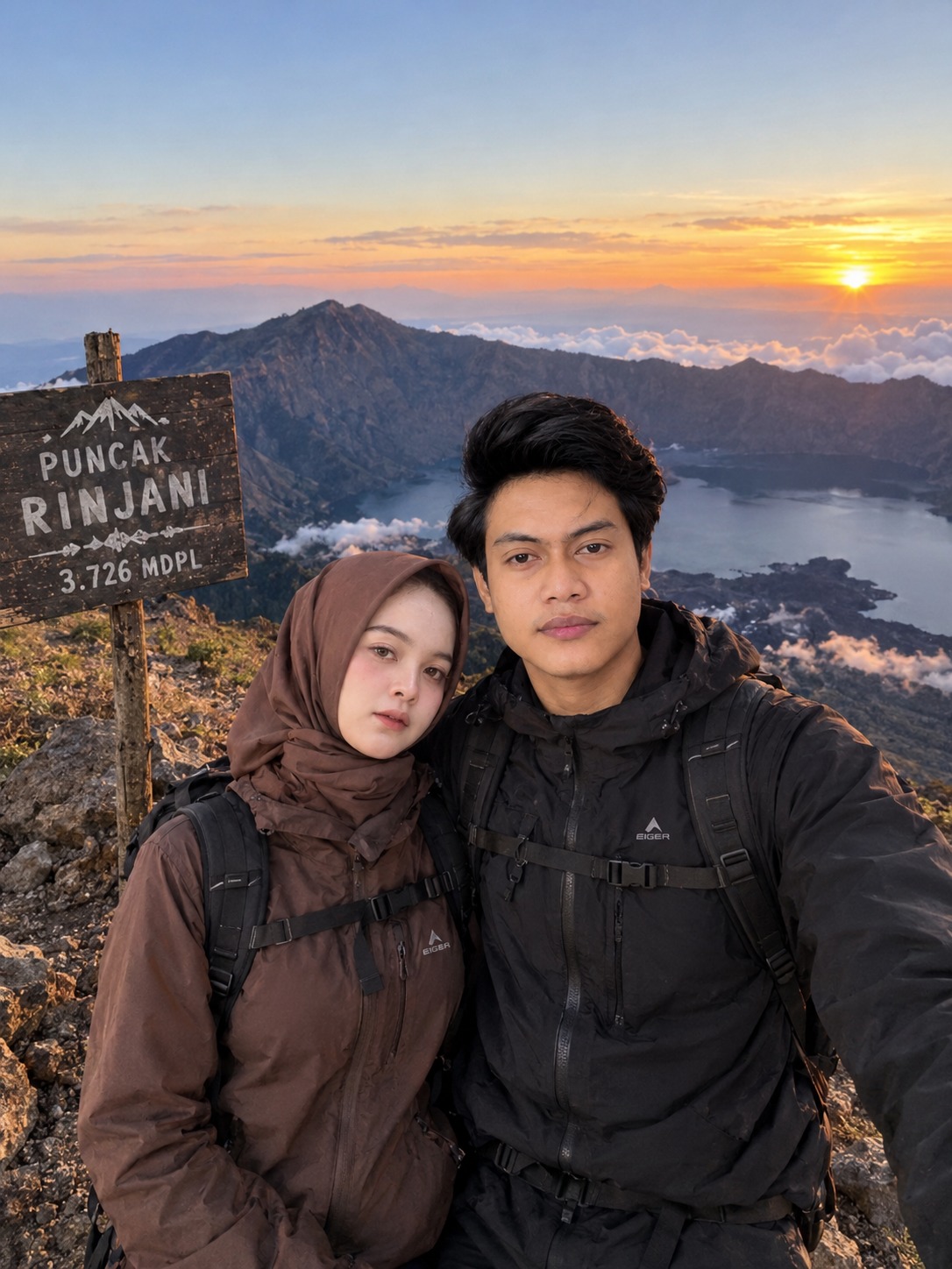 Foto pasangan di pegunungan saat senja