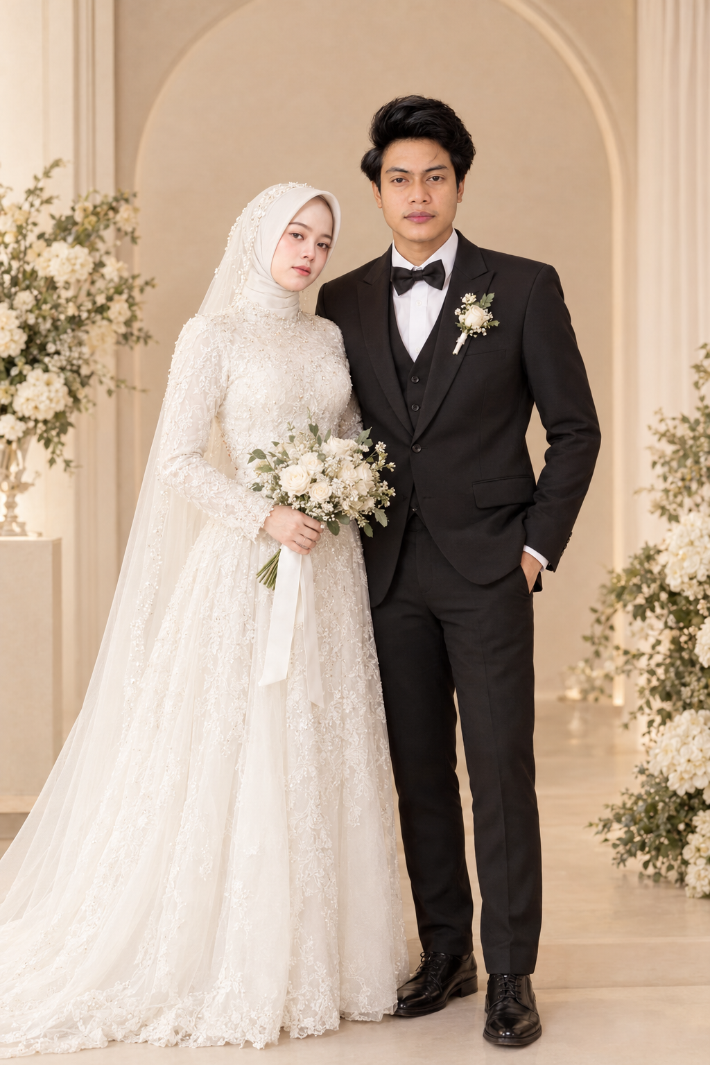 Foto pengantin berdiri bersama